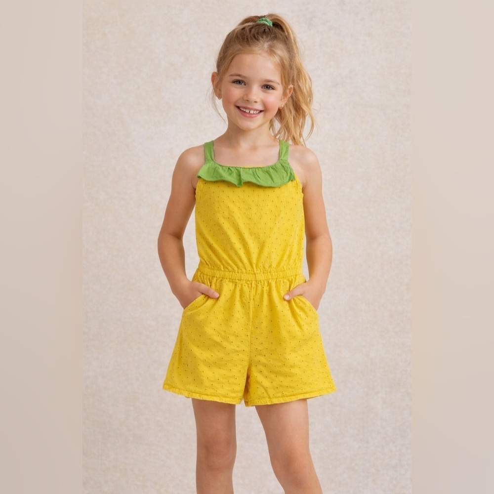 Gymboree Girls Yellow Eyelet Romper Size 8 Cotton Summer Outfit